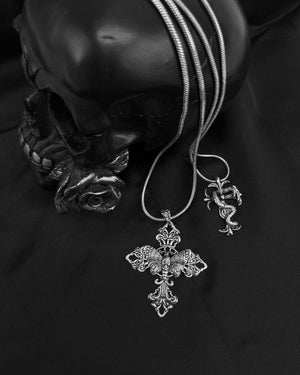 Long cross pendant and snake pendant