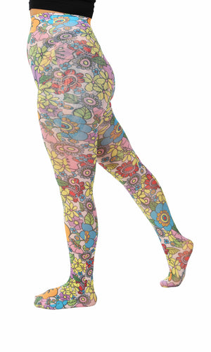 Flower power printed tights side view