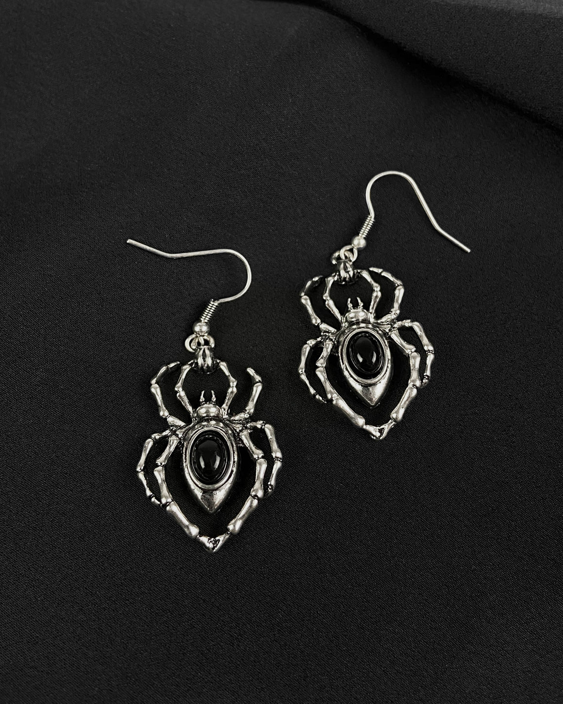 Spider Drop Earrings silver black