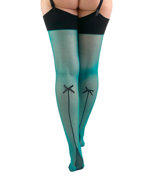 Teal bow back seamed stocking