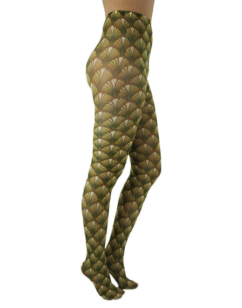 Women's Green Tights, Patterned Tights