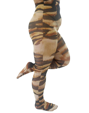Abstract Tiger Printed Curvy Super Stretch Tights