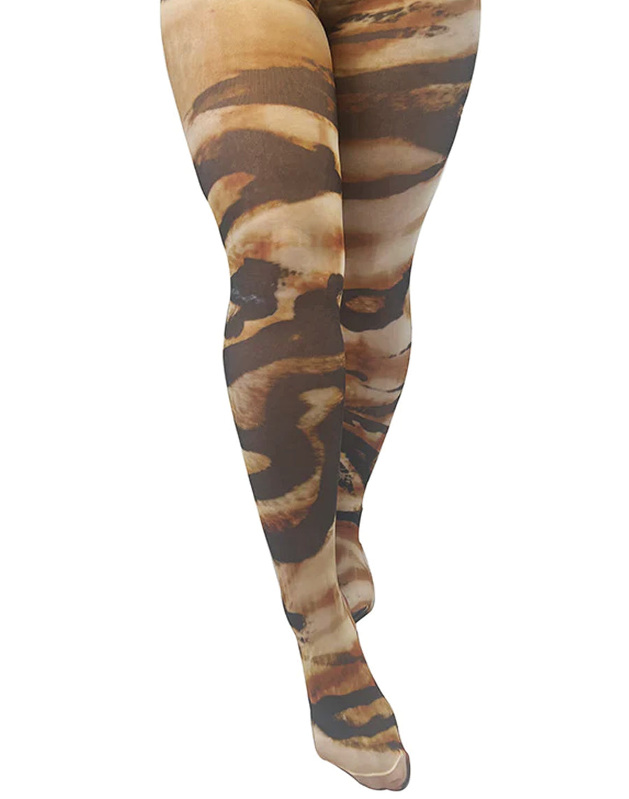 Abstract Tiger Printed Curvy Super Stretch Tights
