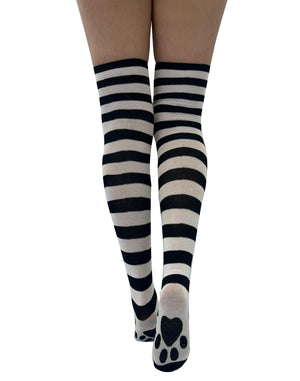 Over Knee Striped Socks with Paw Print
