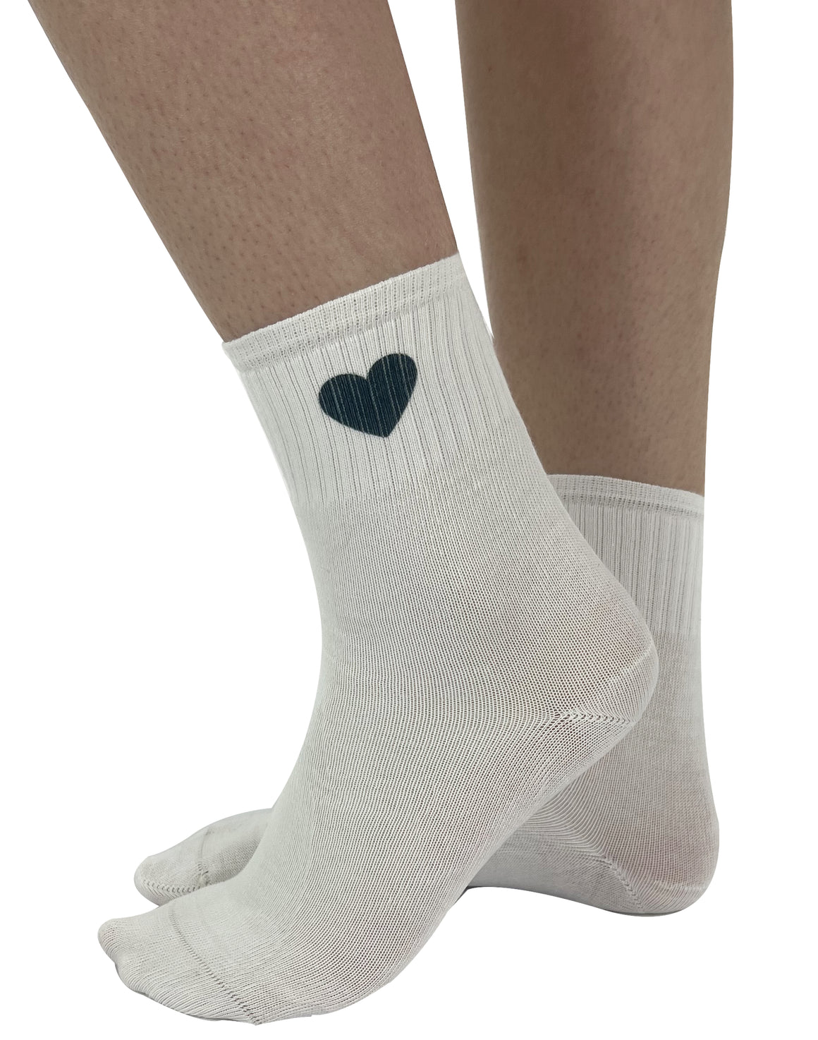 Hearts Printed Crew Socks White/Black