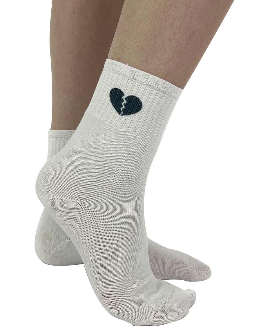 Hearts Printed Crew Socks White/Black