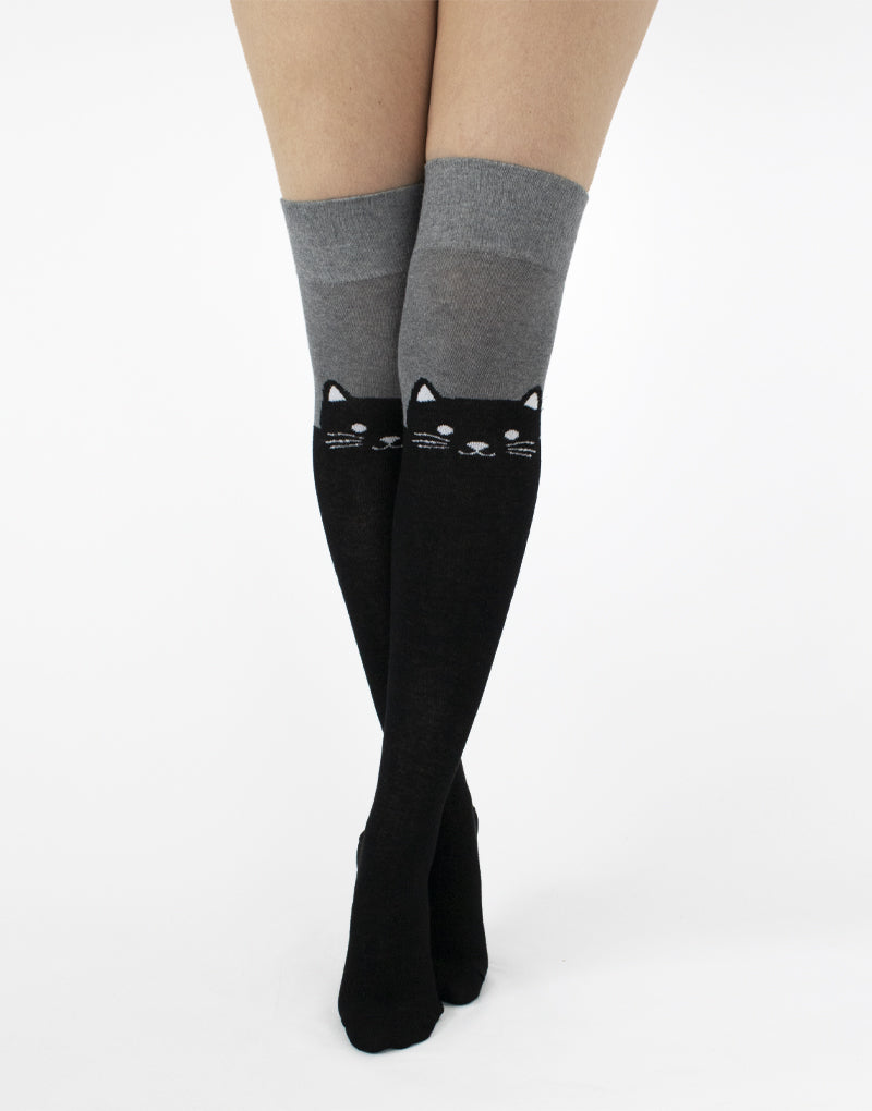 Cat Over The Knee Sock Black/Grey