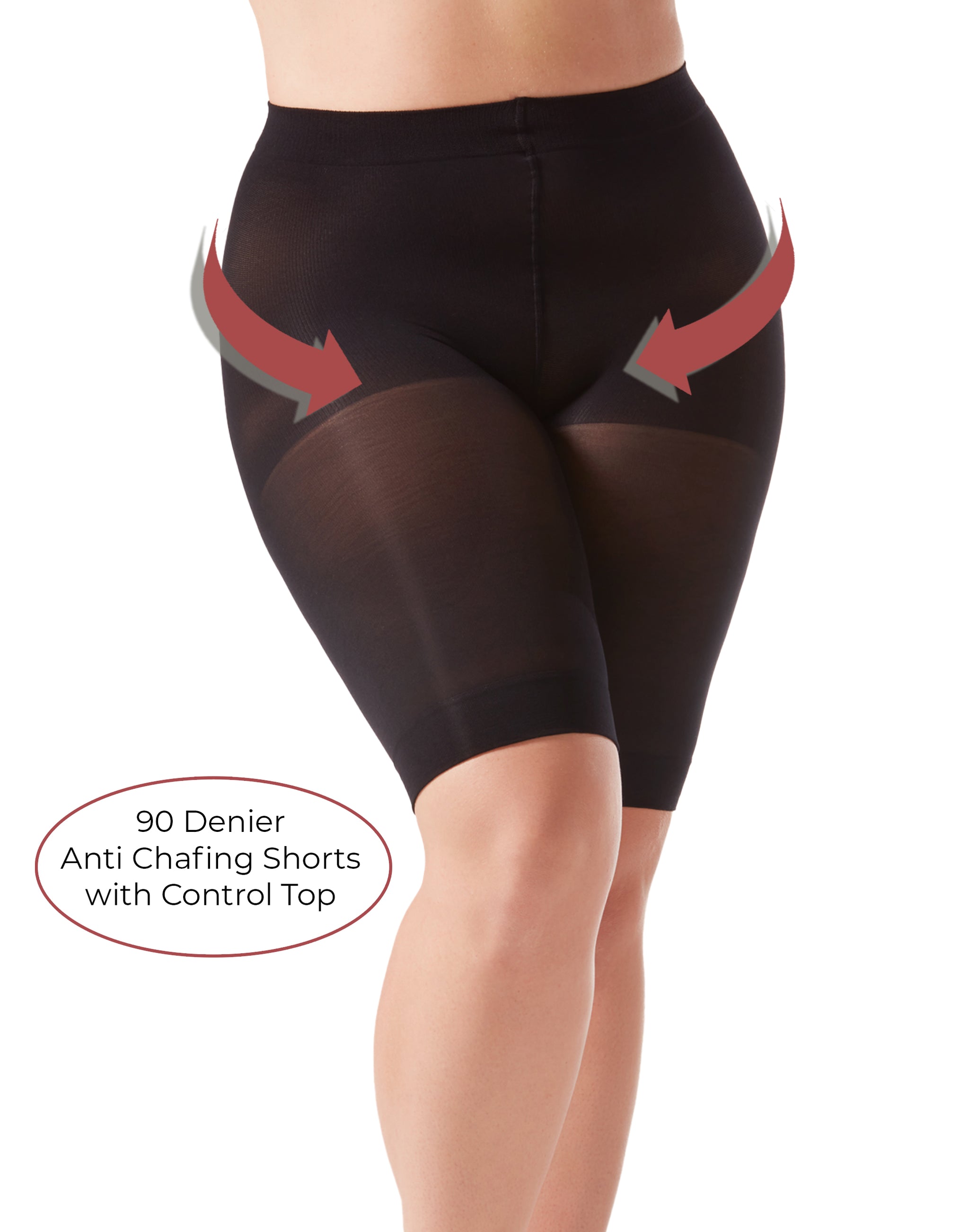 90 Denier Control Top Curvy Super Stretch Anti Chafing Shorts - Pamela Mann