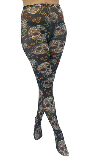 Day of the Dead Skulls Printed Tights
