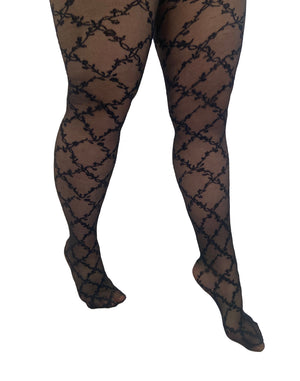Floral Criss Cross Curvy tights in black
