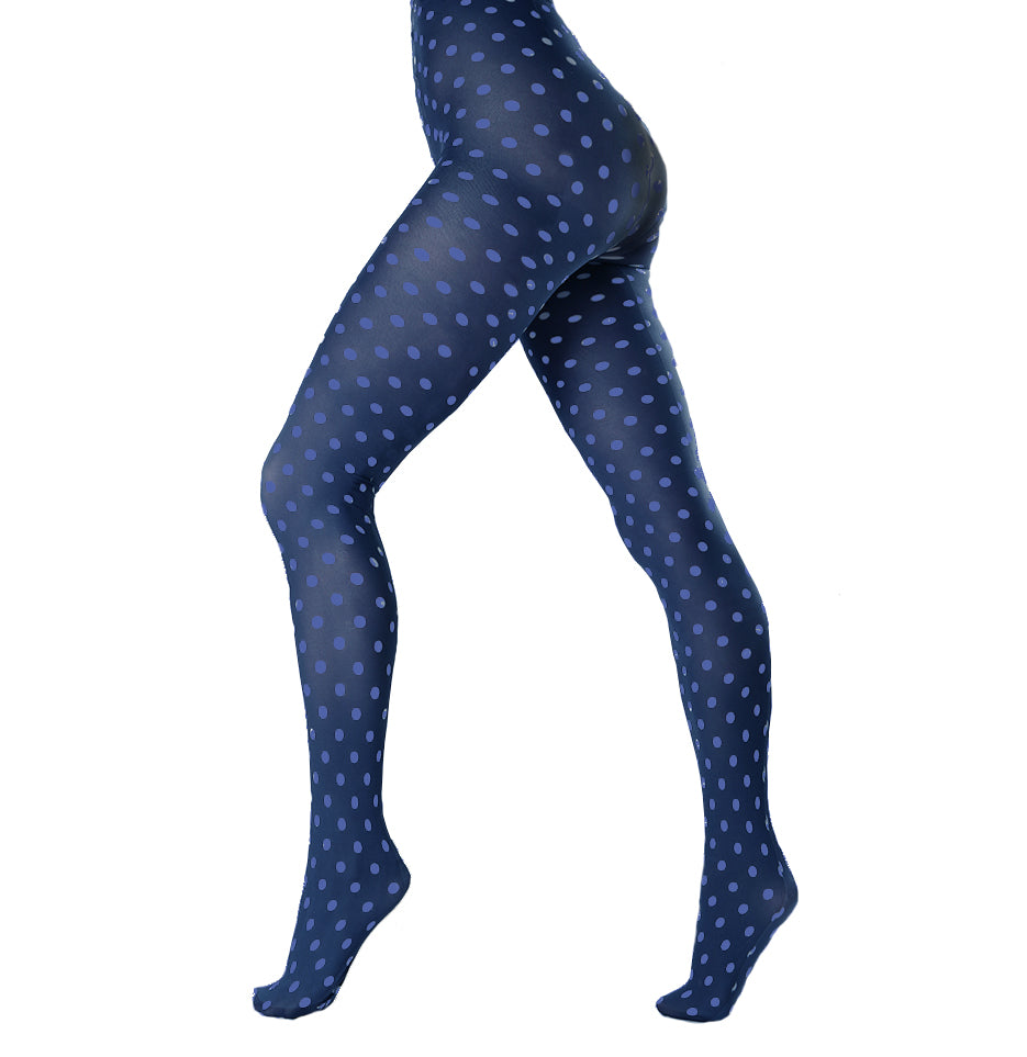 Women's navy blue cotton tights with polka dots pattern