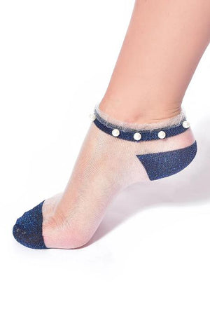 Sheer Ankle Socks with Glitter and Pearl Beading