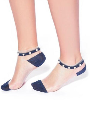 Sheer Ankle Socks with Glitter and Pearl Beading