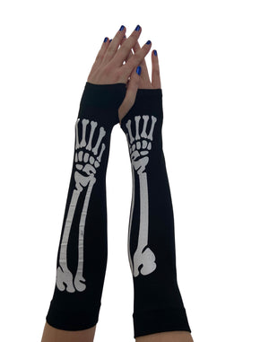 Skeleton Bone Fingerless Gloves from the alternative collection from wholesale hosiery brand, Pamela Mann.