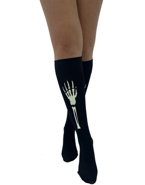 Skeleton Hands Knee High Socks Black
