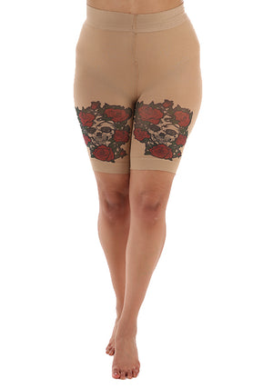 Skull and Red Roses Printed Curvy Anti Chafing Shorts