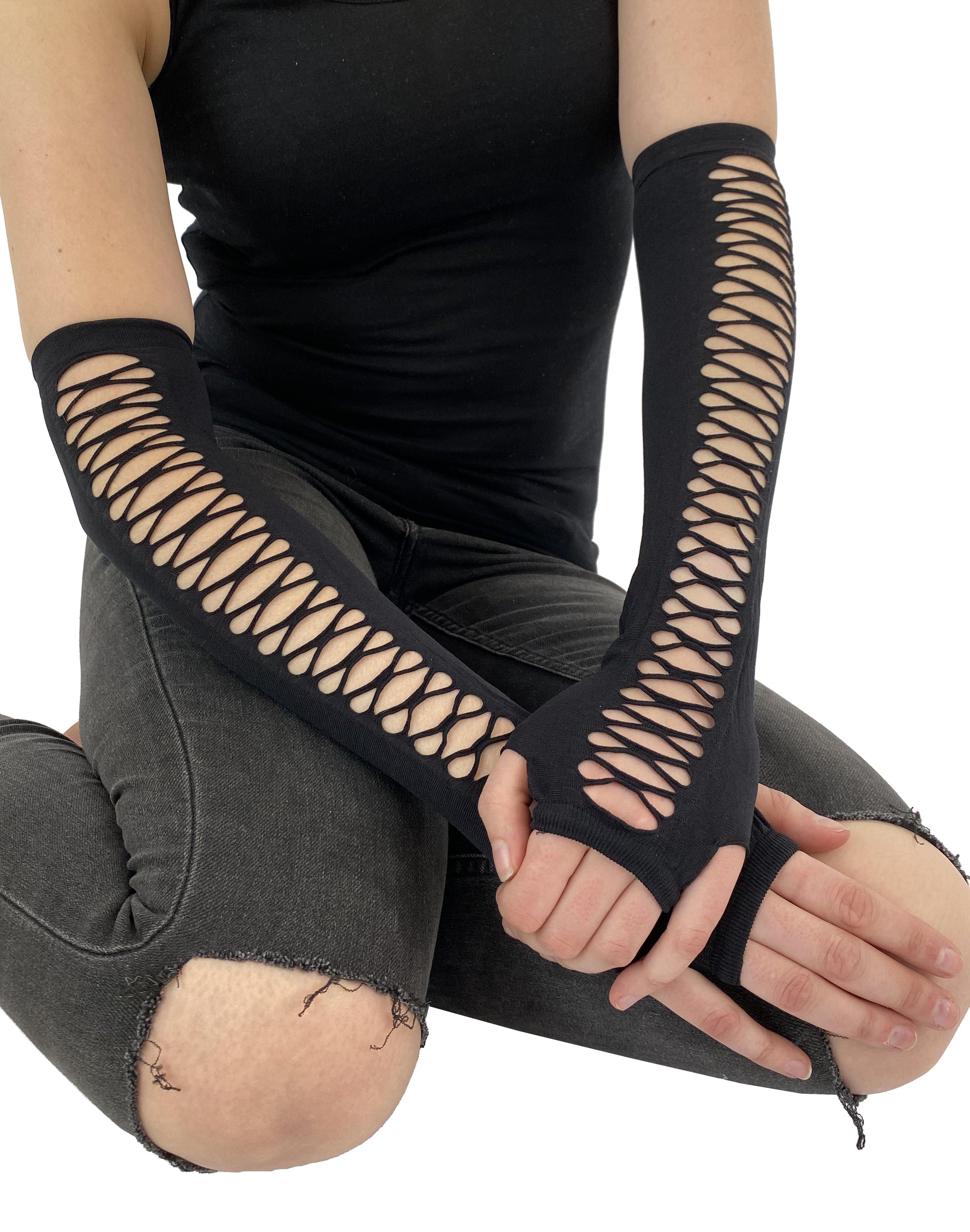 Slashed Sleeve Gloves - Pamela Mann